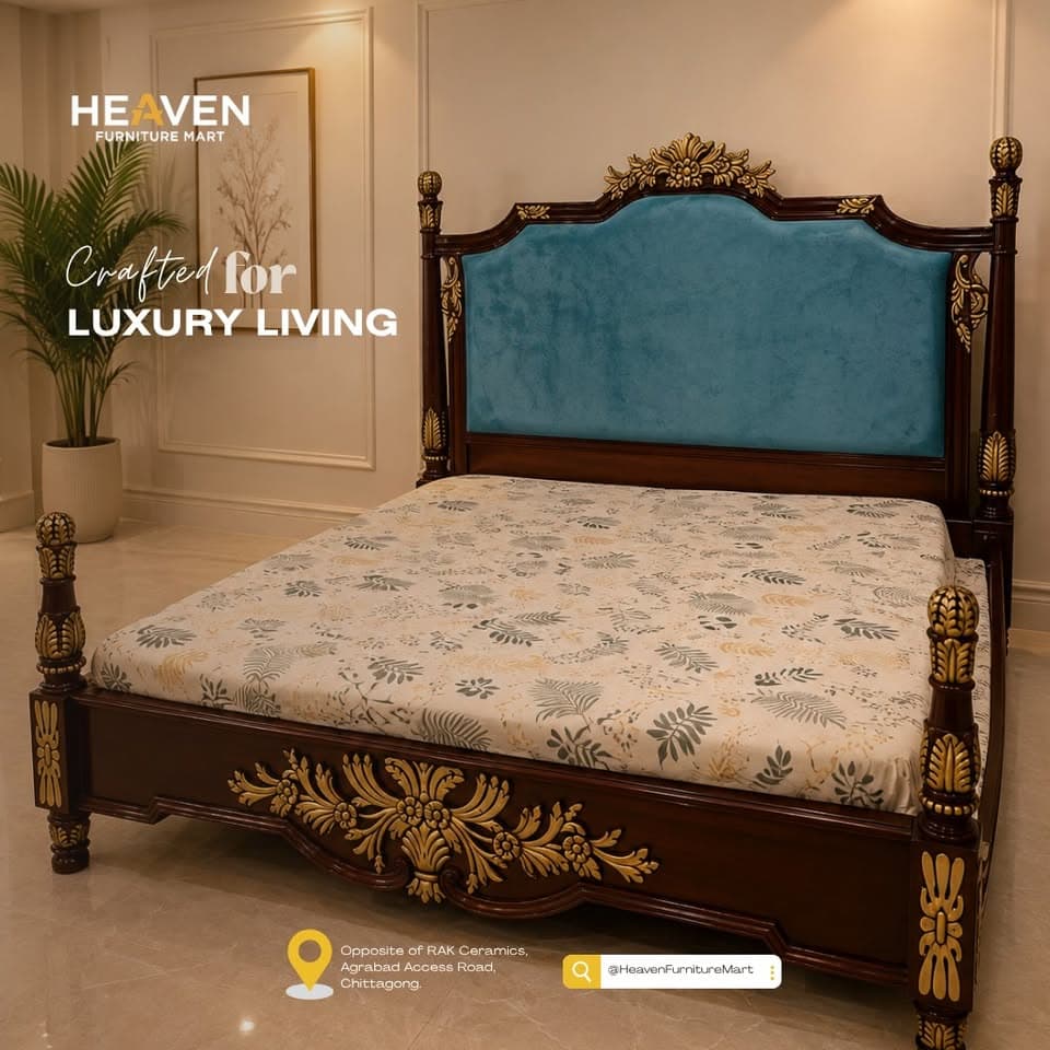 Luxury wooden bed with teal headboard