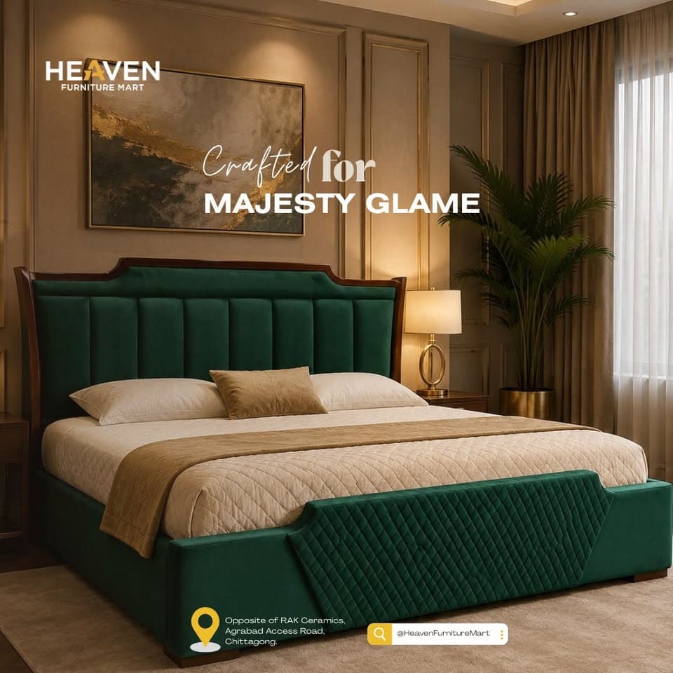 Green velvet upholstered bed