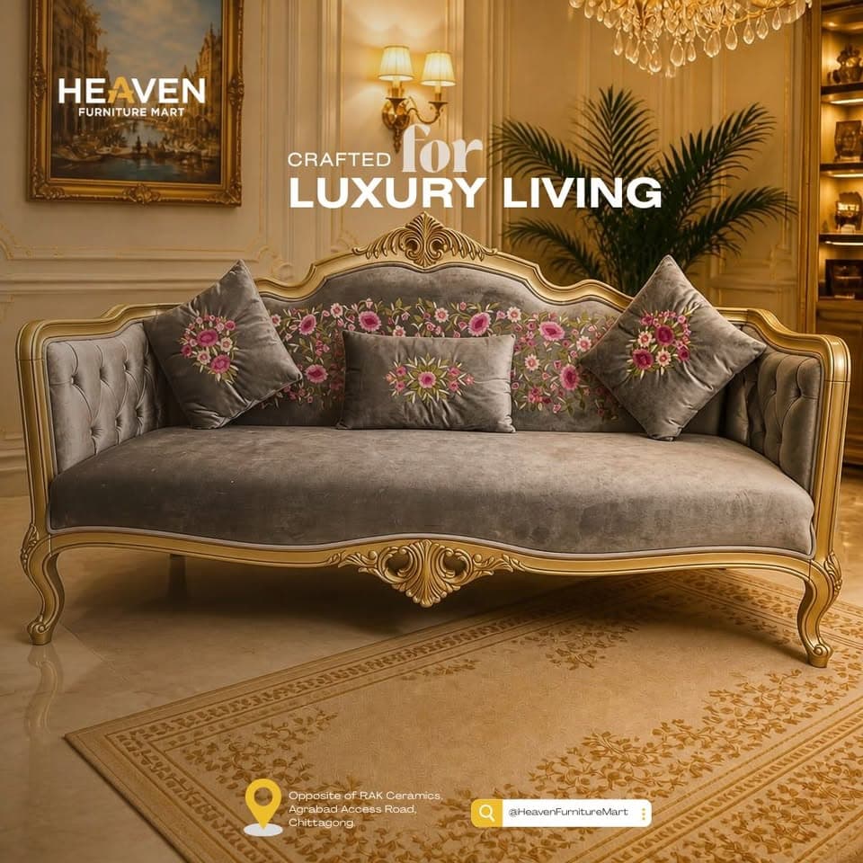 Gold-framed sofa with grey velvet